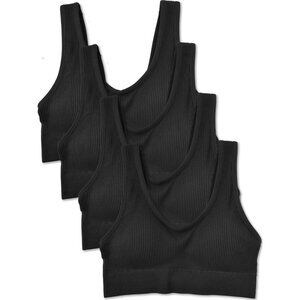 Kalon 4 Pack Ribbed Bralette Crop Top Comfort Lounge Bra 1041 Black XXS - XXL